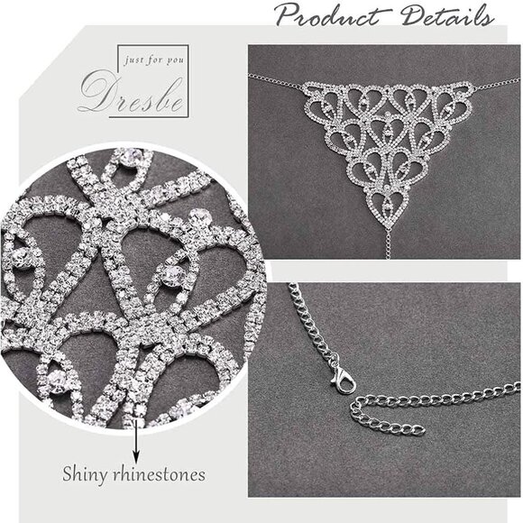 Rhinestones Body Chain Suit Silver Crystal Bikini Bra Underwear Sexy Sparkly Par - Picture 6 of 7